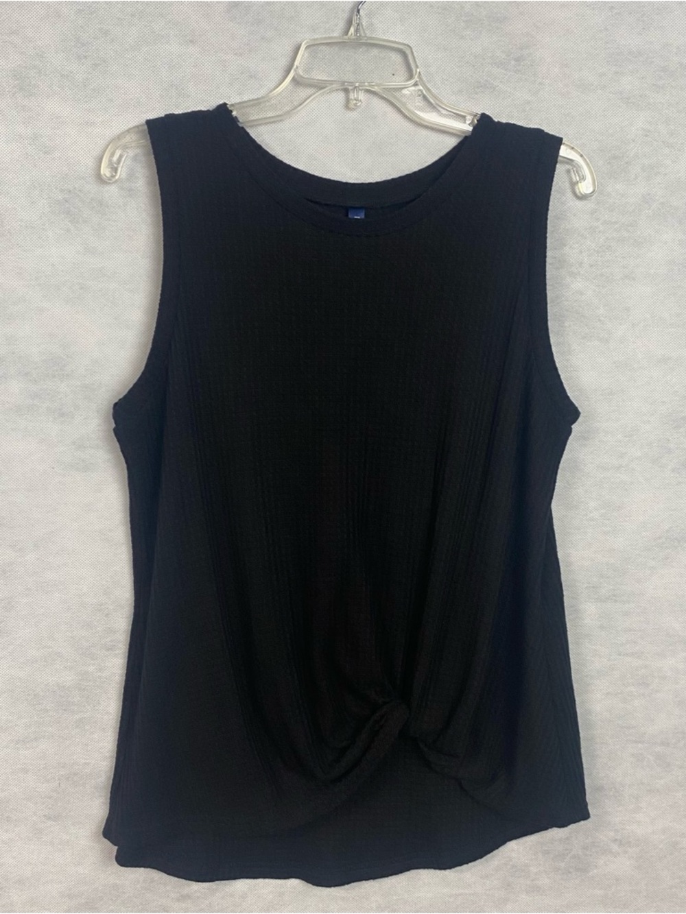 IWOLLENCE Women's Waffle Knit Twist Front Sleeveless Tank Top Sz Large Black